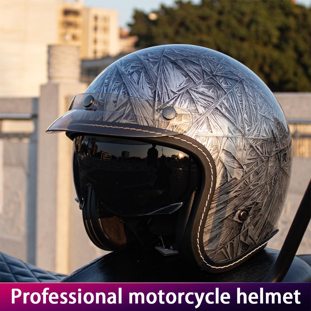 Retro Motorcycle Half Helmet Three-Quarter Cruise Style with Chin Curtain Unisex Four Seasons Universal with Visor