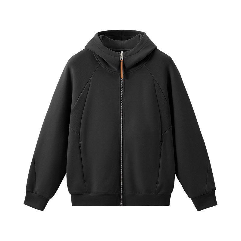 

American Street Style Lycra Jelly Short Zipper Jacket for Men and Women 2025 Autumn and Winter Trendy Brand Sports Warm Hooded Sweatshirt Jet Black XL