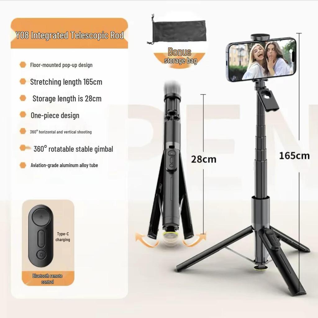 Y08 Integrated Auto-Pop-Up Selfie Stick & Tripod Holder