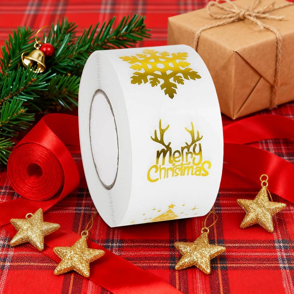 500Pcs Gold Snowflake Christmas Stickers Candy Bag Envelopes Sealing Label Christmas Gifts Box Decorations Sticker