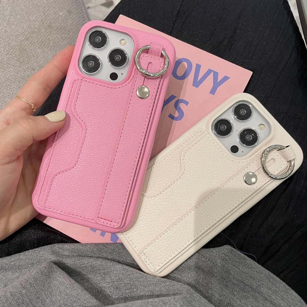 Lychee Pattern Card Bag Is Suitable for Apple 14promax Mobile Phone Case Iphone13 Anti-drop 12 Wristband Bracket 11/8p.