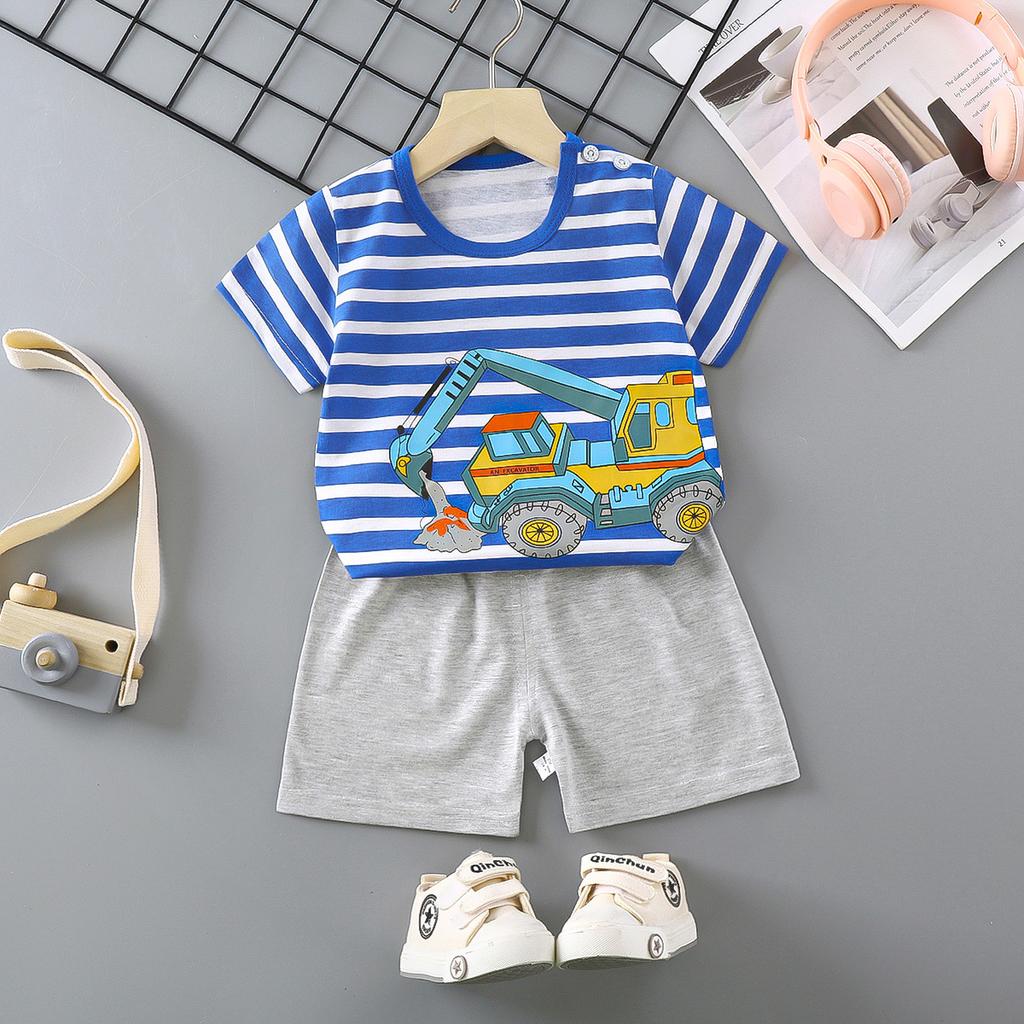 Children's Short-sleeved Suit Pure Cotton Girls Summer Clothes Boys T-shirt Baby Baby Clothes