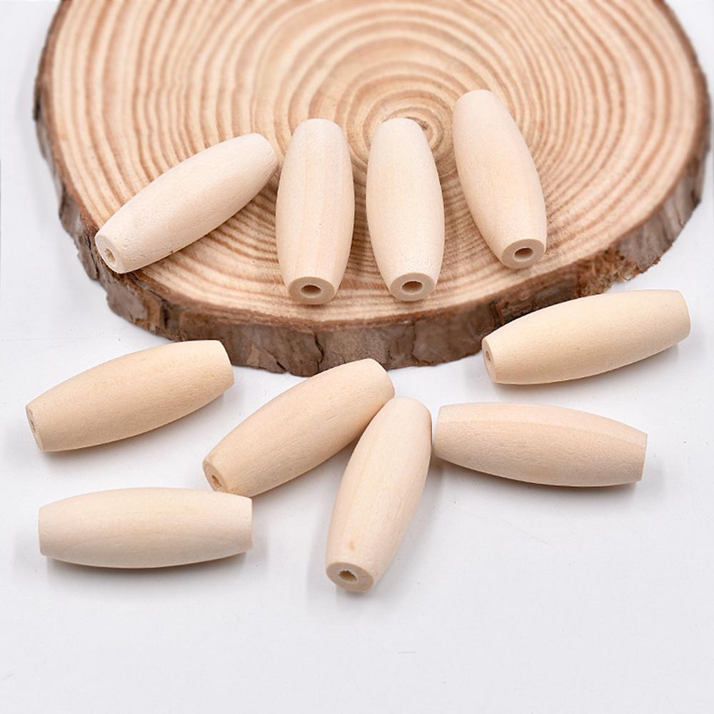 20pcs Long Oval Rugby Shape 15x45mm Natural Wood Loose Eco-friendly Beads for DIY Crafts Woodcraft Jewelry Making Accessories