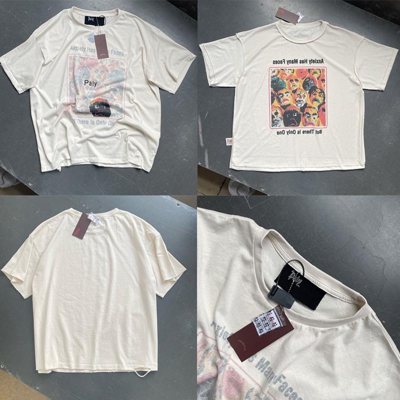 26ss Hip Hop Damaged Hole Apricot Tee Unisex Unisex Unisex Face Graphics Doublesided Print Paly T Shirt Oversized Cotton Tee Tops