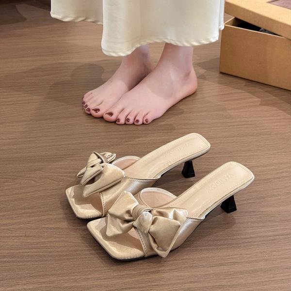Fashion Shoes Thin Heels Rubber Flip Flops Slippers Women Summer Butterfly-Knot Pantofle Low Slides Hawaiian 2025 Rome Butterfly-knot PU