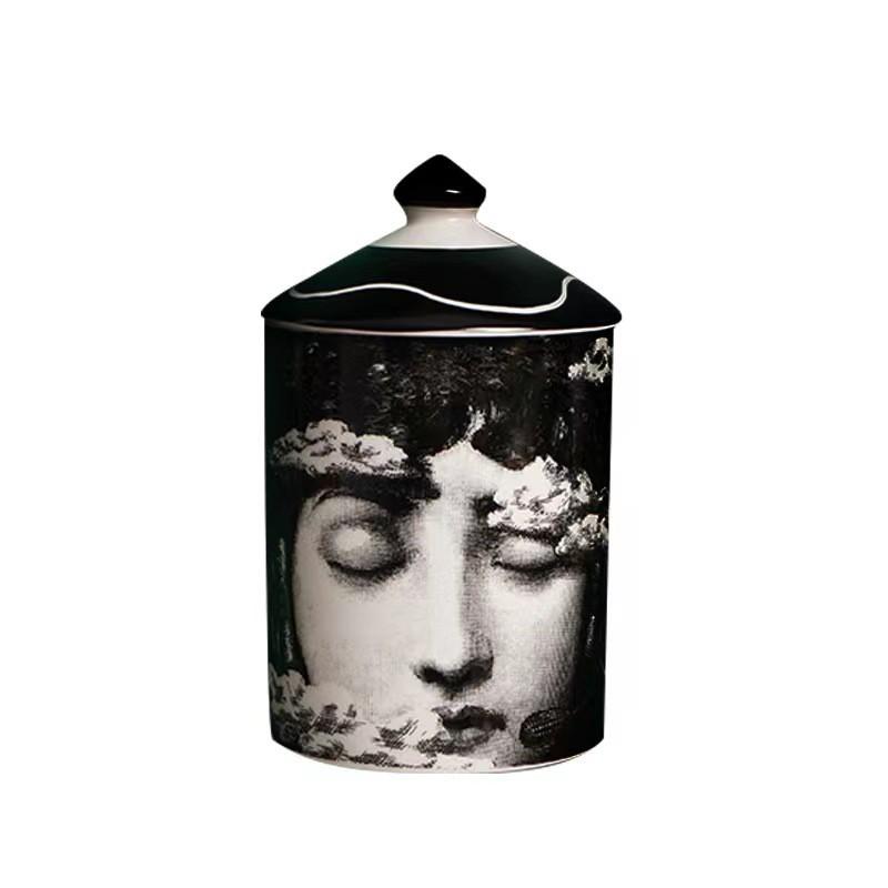 Vaso portaoggetti in ceramica con design sul viso, per gioielli, candele, decorazione da scrivania, contenitore in stile europeo