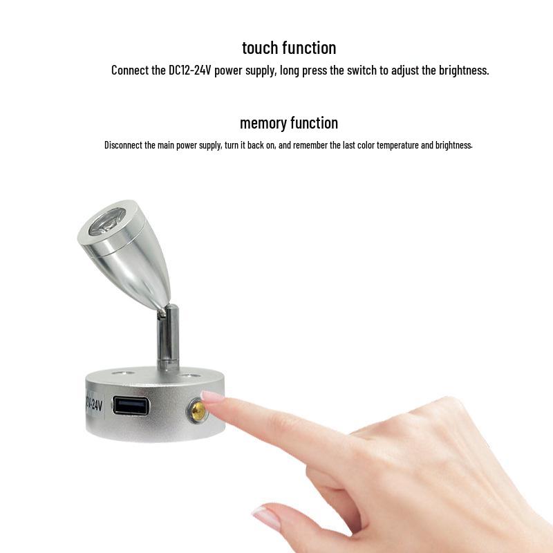 LED Touch Dimming RV Yacht USB Interior Reading Light, 3W, 12V
