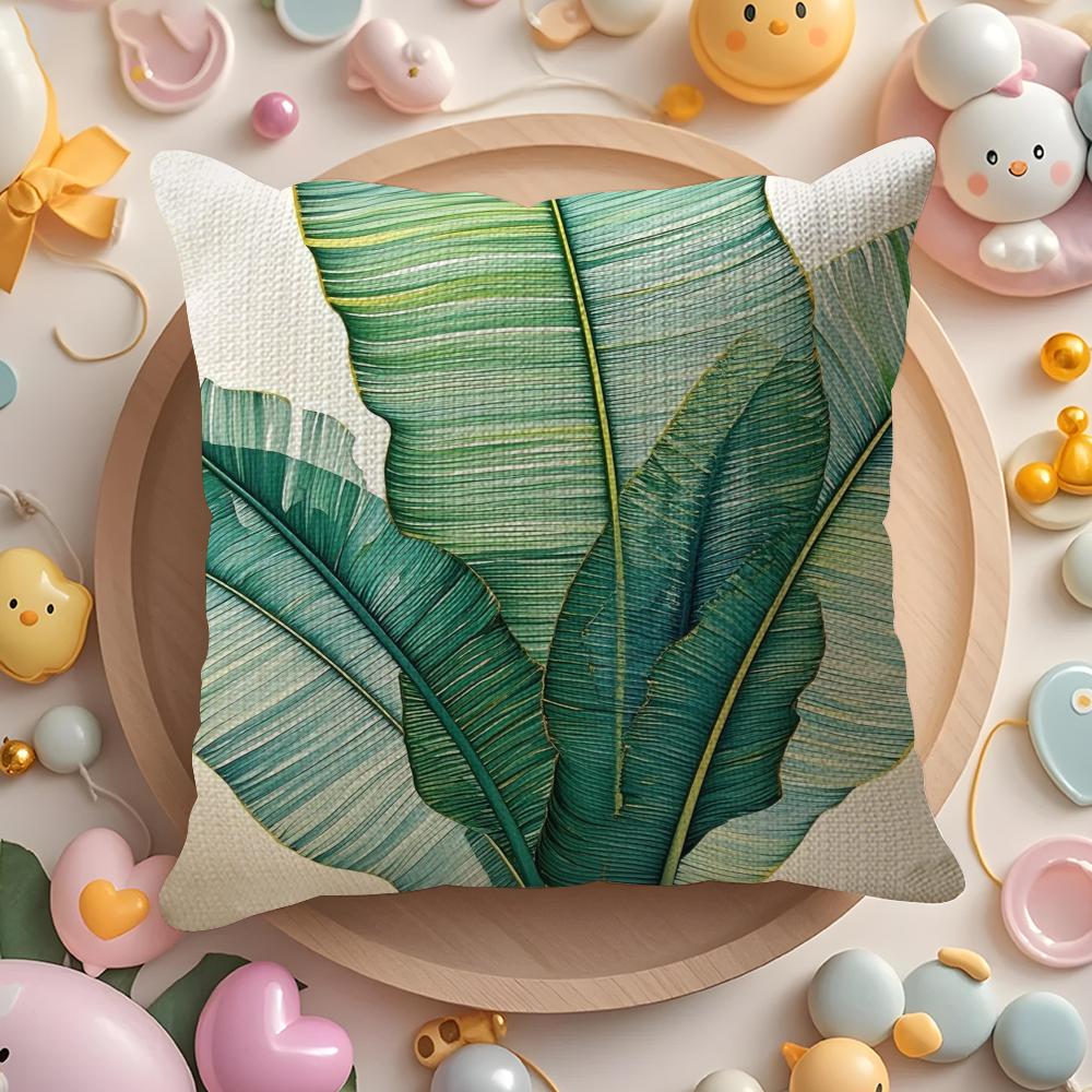 Banana Leaves Cushion Cover DoubleSided Printed Organic Linen Pillow Cover Decorative for Sofa Home
