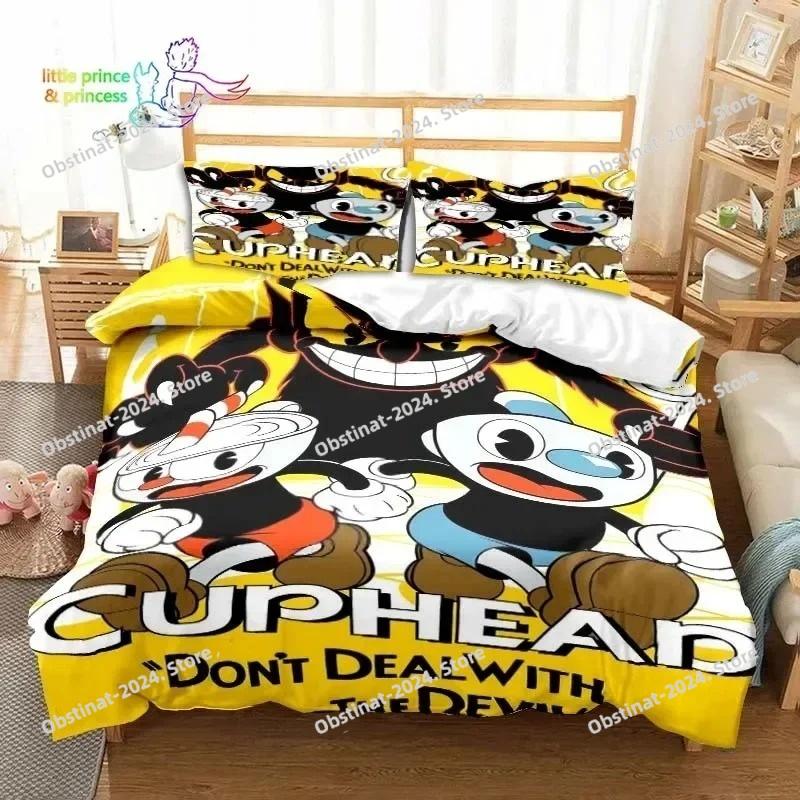 Набор постельного белья с принтом игры Cuphead and Mugman для геймеров Постельный комплект Пододеяльник Простыня Наволочка Постель Мягкое Покрытие для одеяла Размер Full Queen King