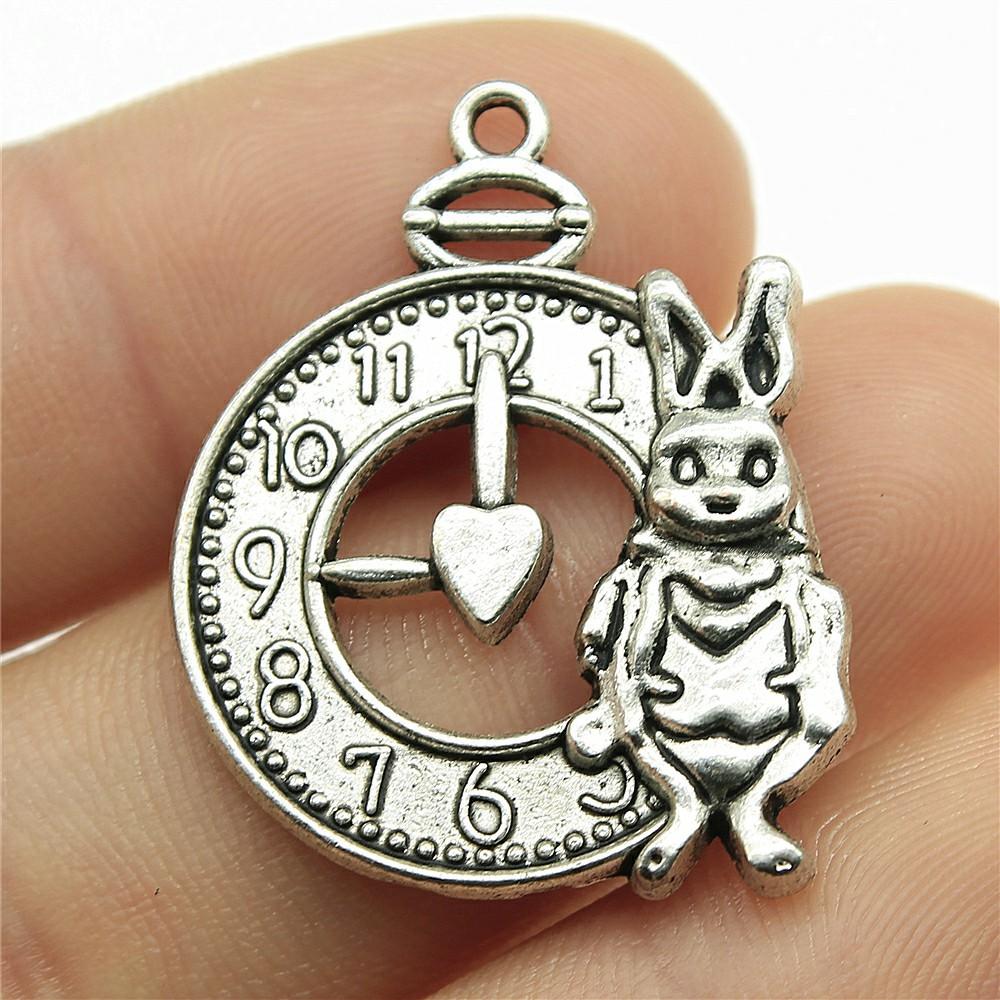 10pcs Clock Rabbit Charms For Jewelry Making Antique Bronze Silver Color Pendants Making DIY Handmade Tibetan Fit Jewelry