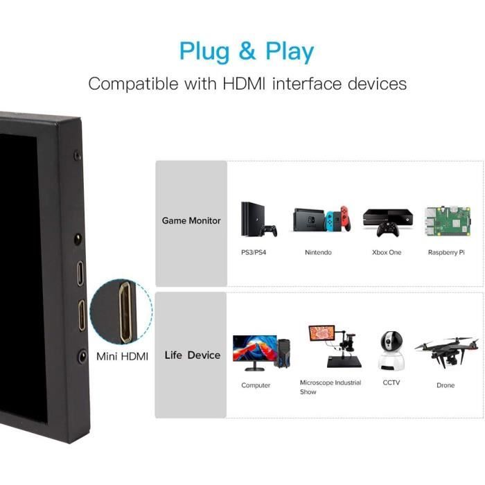 External Monitor - Elecrow - 8 Inches - 1280x800 - Built-in Speakers - Ips
