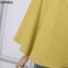 VONDA Women Round Neck Batwing Sleeve Casual Loose Oversized Blouse Tops