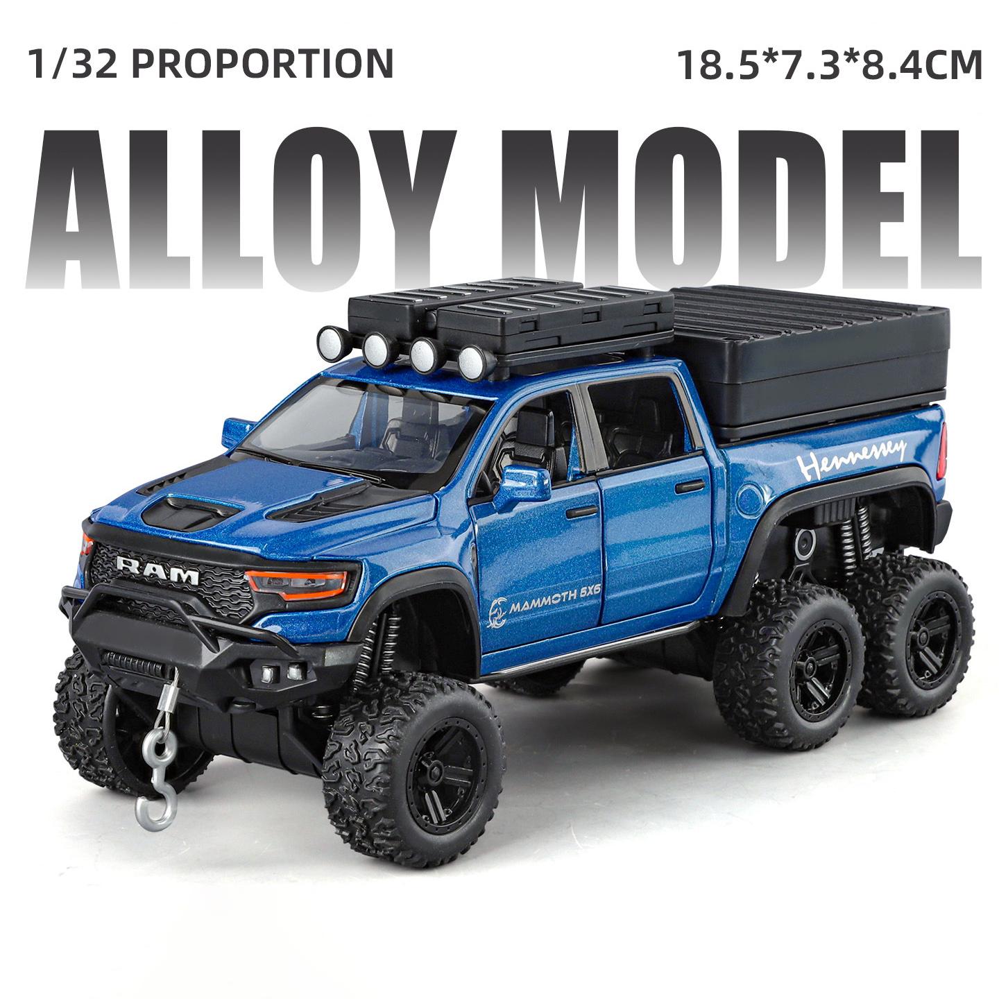 

1/32 DODGE Tyrannosaurus RAM Металевий Пікап Кемпер Ван Модель Автомобіля Литі Металеві Позашляховики Модель Авто Звук Світло Подарунки для Дітей синій