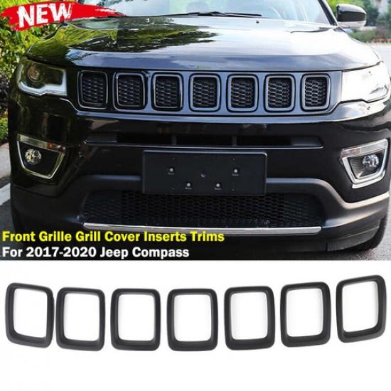 7pcs Front Grille Grill Erts Cover Trims Kit for Jeep Compass 2017- Black
