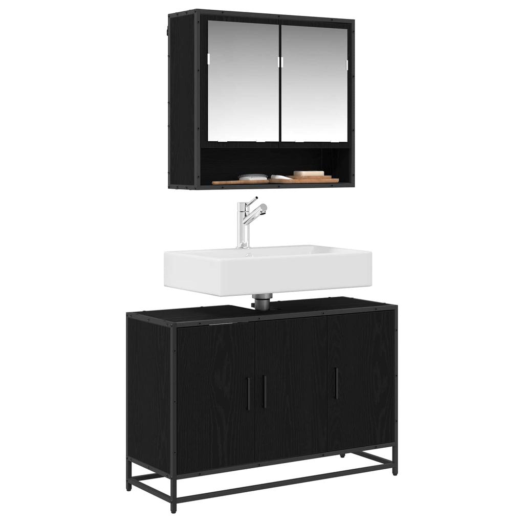 Bathroom Cabinet with Door Black Oak Effect 90 x 33 x 60 cm