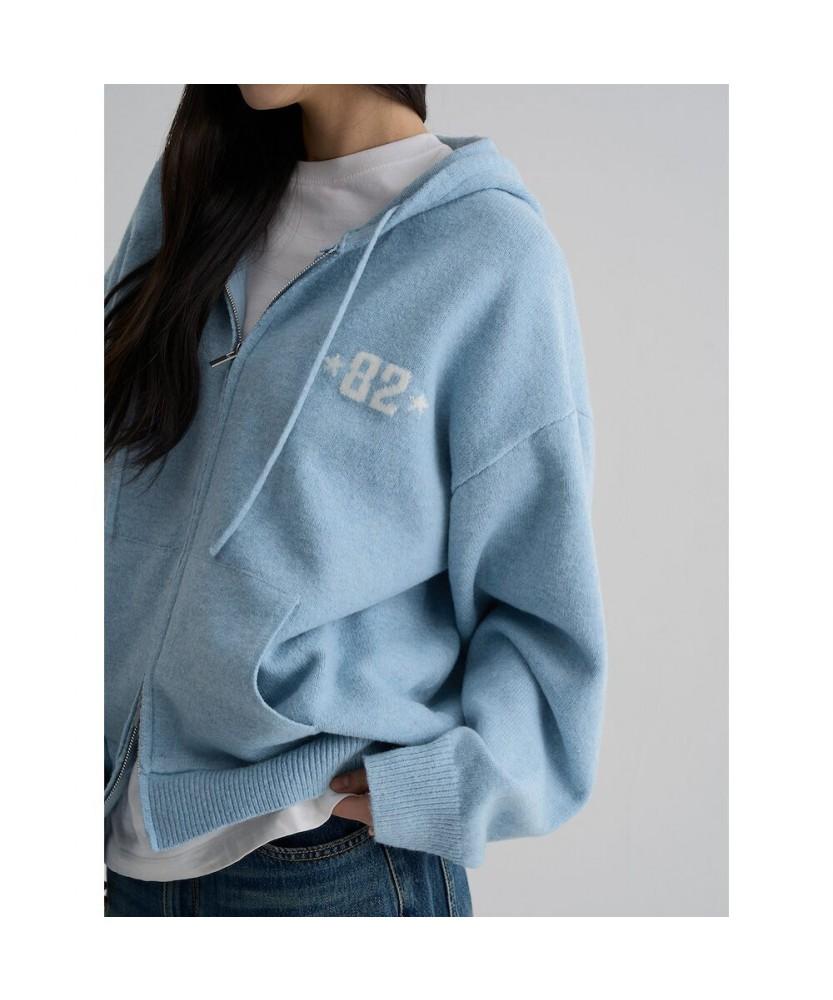 8Seconds Embroidered Point Hooded Cardigan Sky Blue