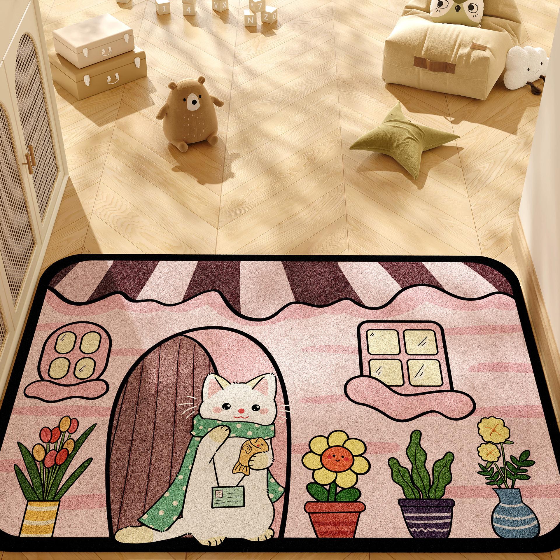 Мультяшный коврик для пола перед входной дверью дома, коврик для ног из шелкового кольца, который можно обрезать, бытовой грязеотталкивающий коврик для вытирания грязи и почвы 40 * 60Cm (silk circle)