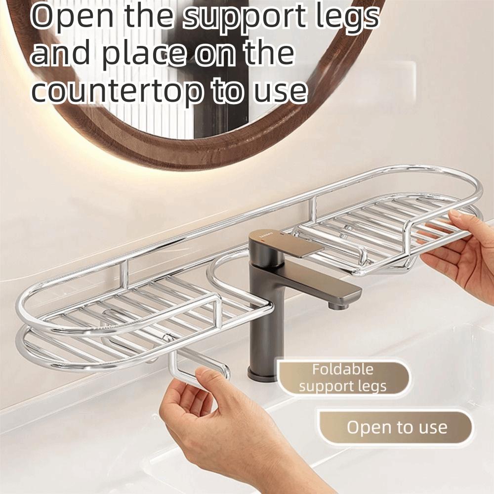 Stainless Steel Faucet Storage Rack Foldable Foot Bathroom Organizer Sink Shelf Washbasin
