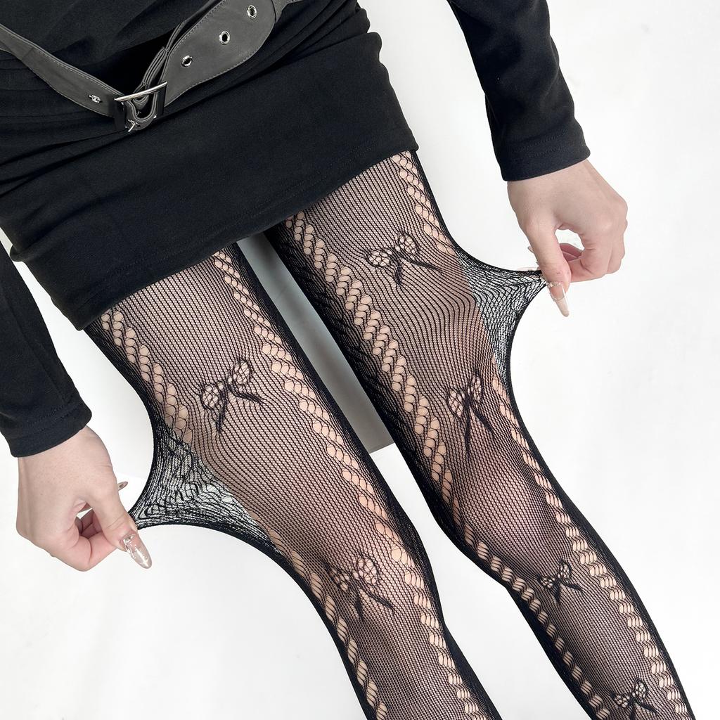 Korean Fashion Lace Jacquard Bow Tights for Girl Cute Summer Thin Hollow Breathable Pantyhose Sweet Elastic Embroidery Bow Sock
