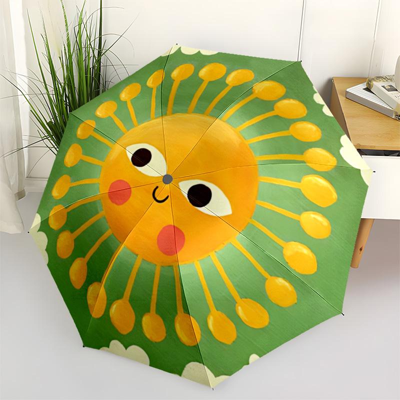 

1pc Sun Illustration Automatic Opening and Closing Folding Umbrella with 8 Iron Ribs - Portable, Foldable for Travel yy251124116