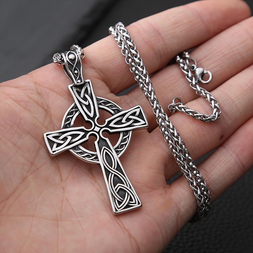 Colier vintage din oțel inoxidabil Viking Valknut Colier pentru bărbați în stil nordic de stradă Celtics Nod Cruce Odin pandantiv Colier Biker Lanț