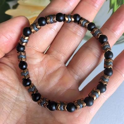 Men's Black Onyx Round Bead & Arrow Stone Bead Yoga Bracelet