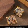 Elegant Irregular Geometric Abalone Shell Stud Earrings Women Post Gold Plated Luxury Minimalist Fashion Jewelry