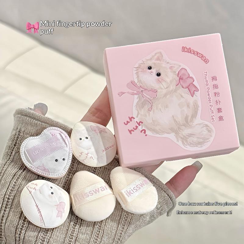 5Pcs Cute Mini Finger Puff Set With Box Facial Makeup Sponge Dry & Wet Application Ultra-Soft Mixed Makeup Puff Makeup Tools