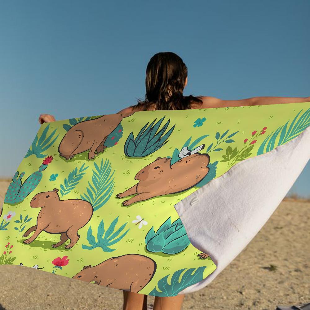Cartoon Capybara Big Microfiber Beach Towels Quick Dry Towel Sand Beach Towels Pool Towel for Travel Swim Pool Yoga