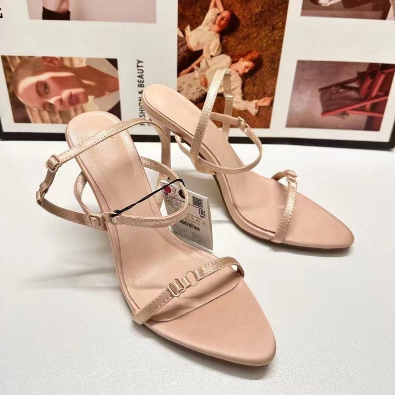 High Heeled Shoes with A Narrow Strip and A Shallow Cross, Exposed Heel, High-heeled Sandals for Women