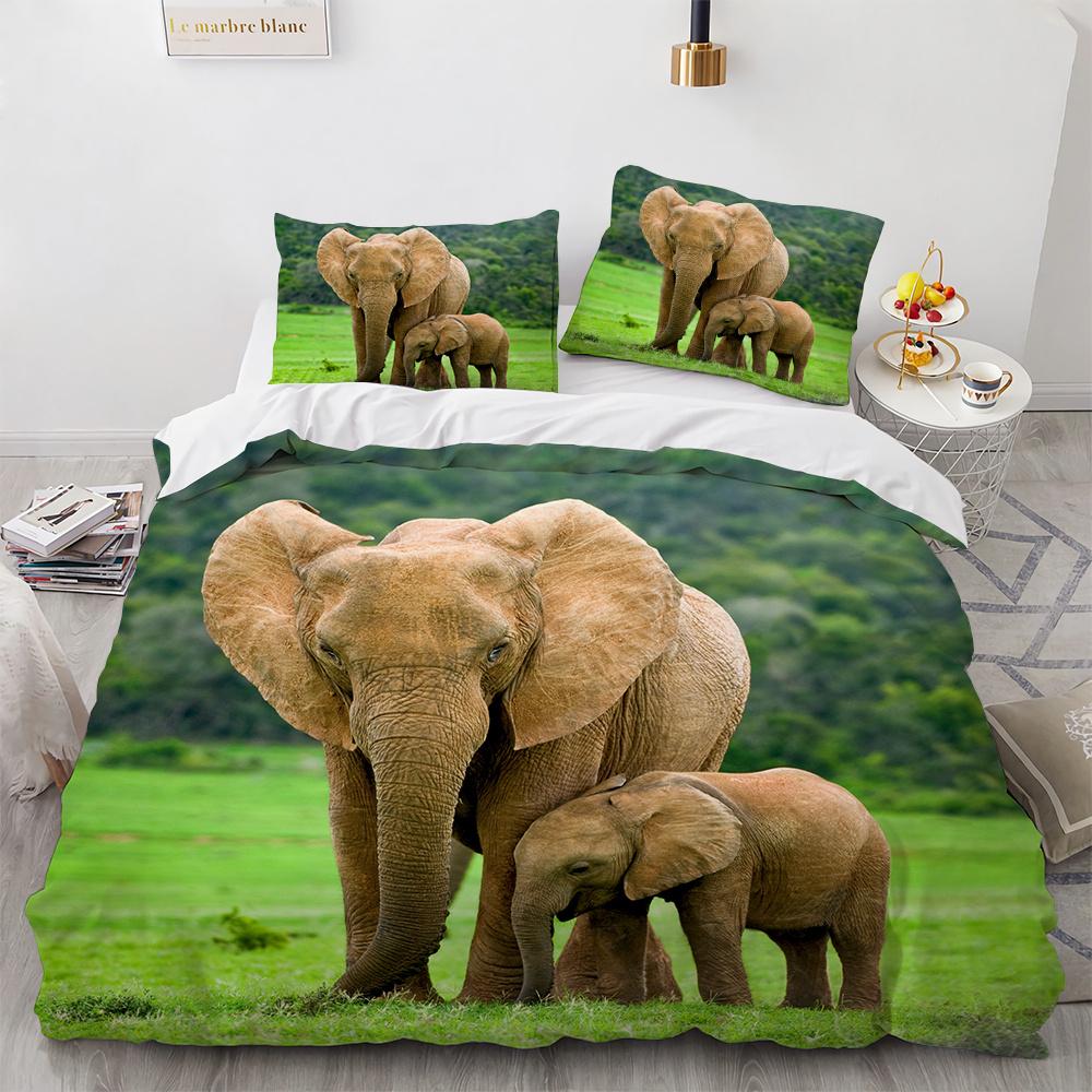 Small Elephant Duvet Cover Set 3D Print Cute Kawaii Wild Animals King Queen Size for Kids Teens Adults Animal Lover Bedding Set