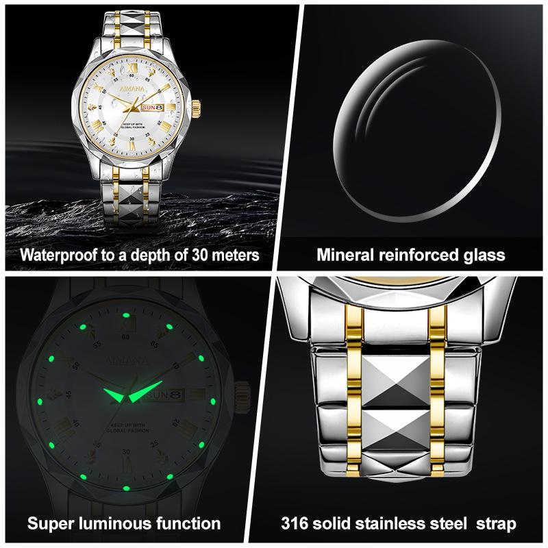 Men's Luminous Calendar Quartz Watch: Waterproof Steel Band Fashion Timepiece