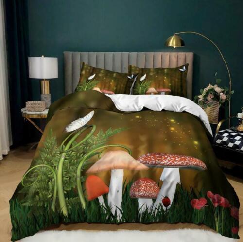 Mushroom World Quilt Duvet Cover Pillowcase Bedding Set Single Double King Size