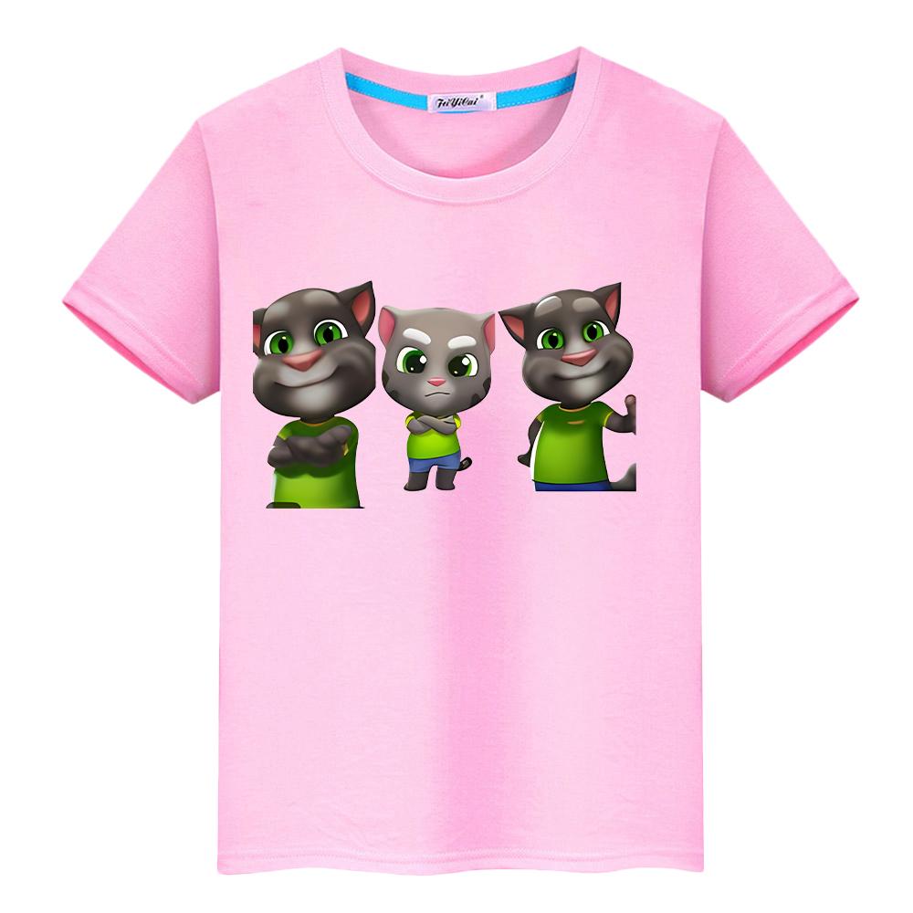 Kawaii Tops Talking tom cat Print t shirt for kids boy 10year anime Tees 100%Cotton Short pride tshirt y2k Christmas girl clothes