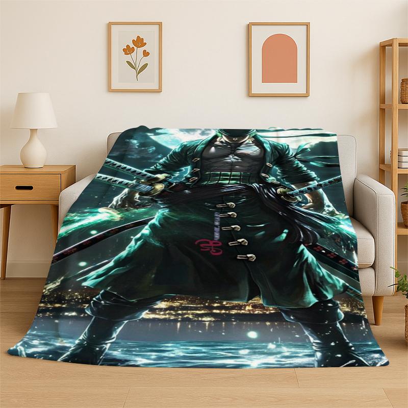 Anime Zoro One P-Piece Cartoon Flannel Blanket Soft Warm Throw Blanket for Bedroom Living Room Bed Travel Camping Picnic Kid