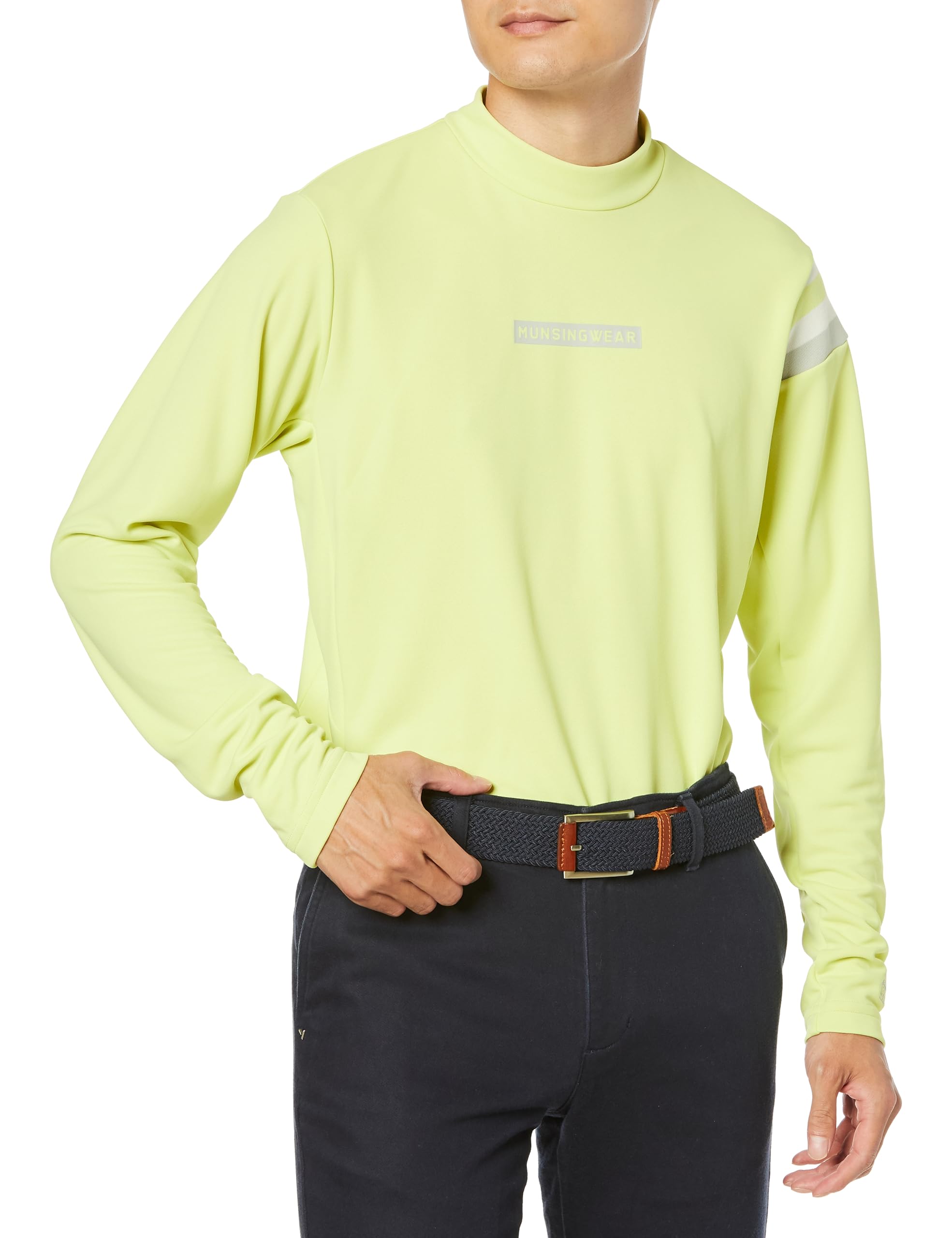 

Mock neck long sleeve UVCUT sweat quick MOTION3D LM00 [Munsingwear] shirt, breathable, (UPF50+), absorbing, drying, golf, MGMWJB03, men s, (lime)
