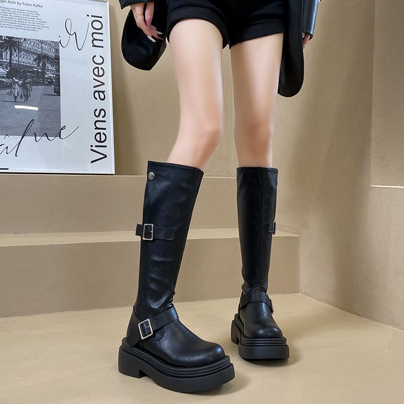 thick heel thick sole thin elastic boots tall knight boots brown small boots women's 2025 new autumn and winter