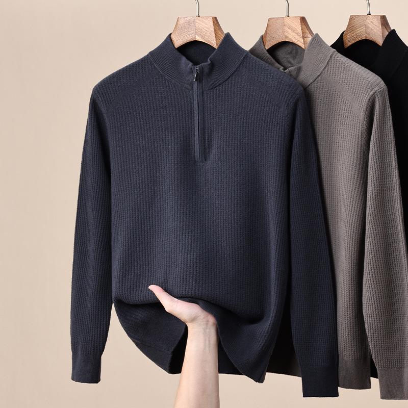 Hengyuanxiang Men s Zippered Half-High Neck Cashmere Wool Sweater – 2025 Autumn/Winter Collection Large