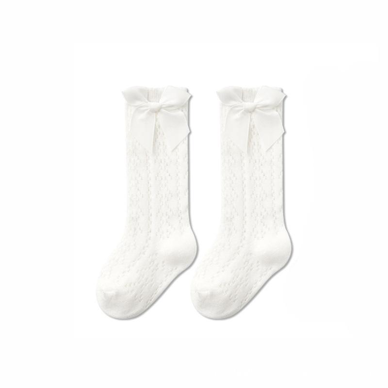 Baby Girl Socks Toddler Kid Girl Bow Cotton Mesh Socks Solid Breathable Infant Newborn Girl Long Tube Socks Stockings 0-3Y Years
