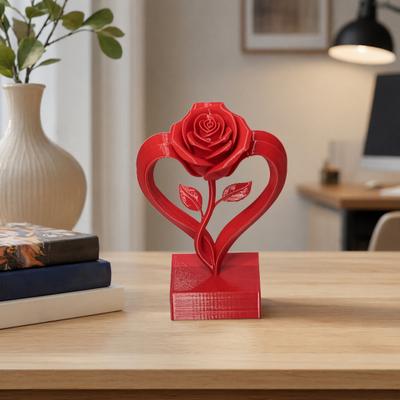 Hjerteformet Rosestatue, 3D-printet Evig Kærligheds Blomsterkunst, Romantisk Resin Skulptur til Boligindretning, Valentinsgave til Kvinder