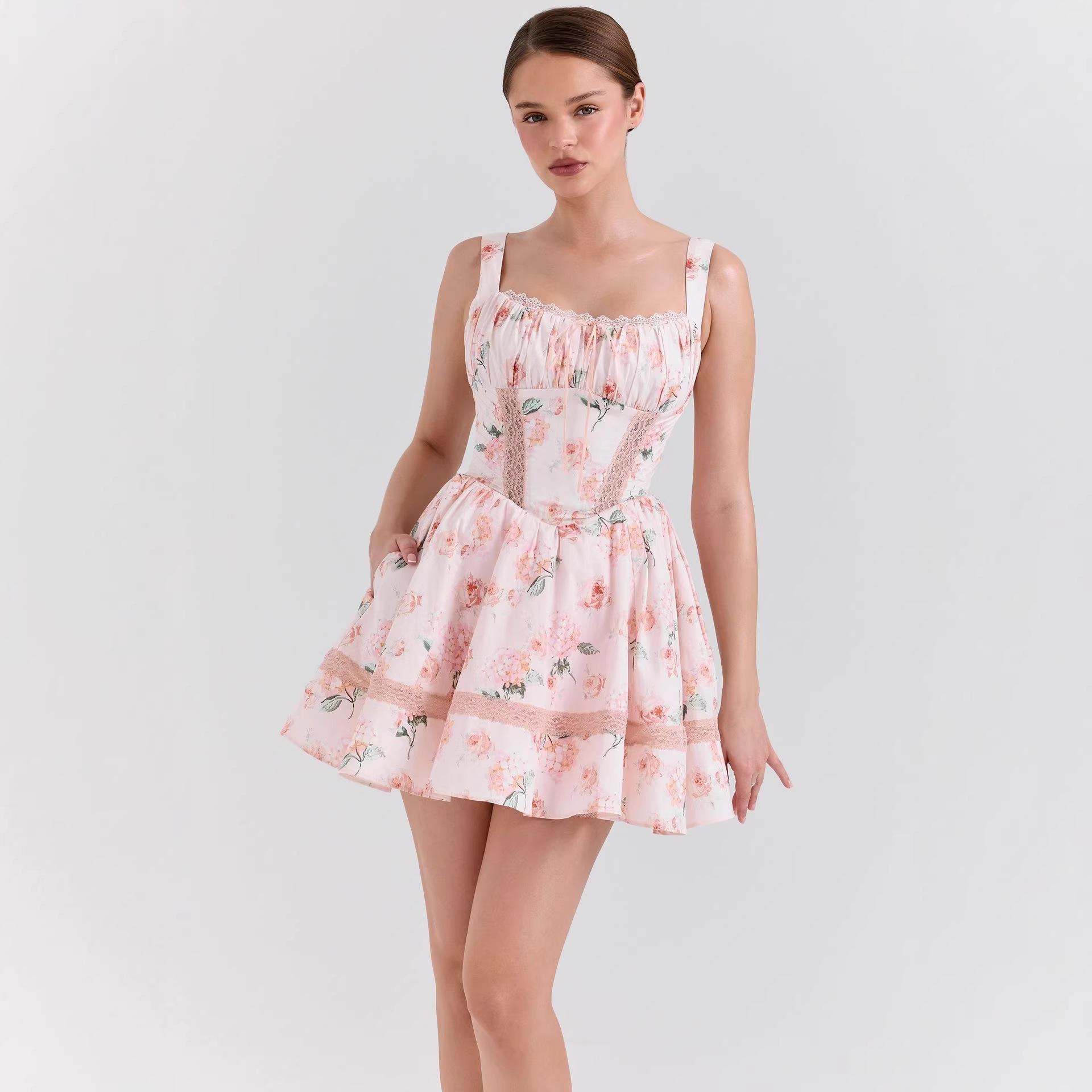 

Large size women s clothing European, American Guangzhou floral skirt design sense niche high-end printed summer dress S