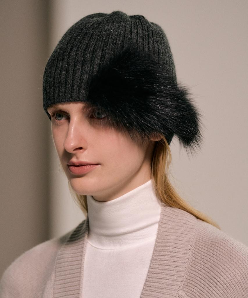 RIDIFI Fur-Trimmed Wool Beanie (Charcoal)