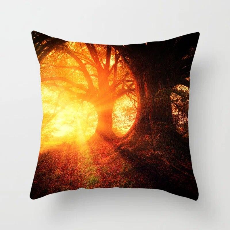 Sunshine Forest Landscape Printed Throw Pillow Cover Sofa Decoration Car Office Seat Cushion  Room Home Decor