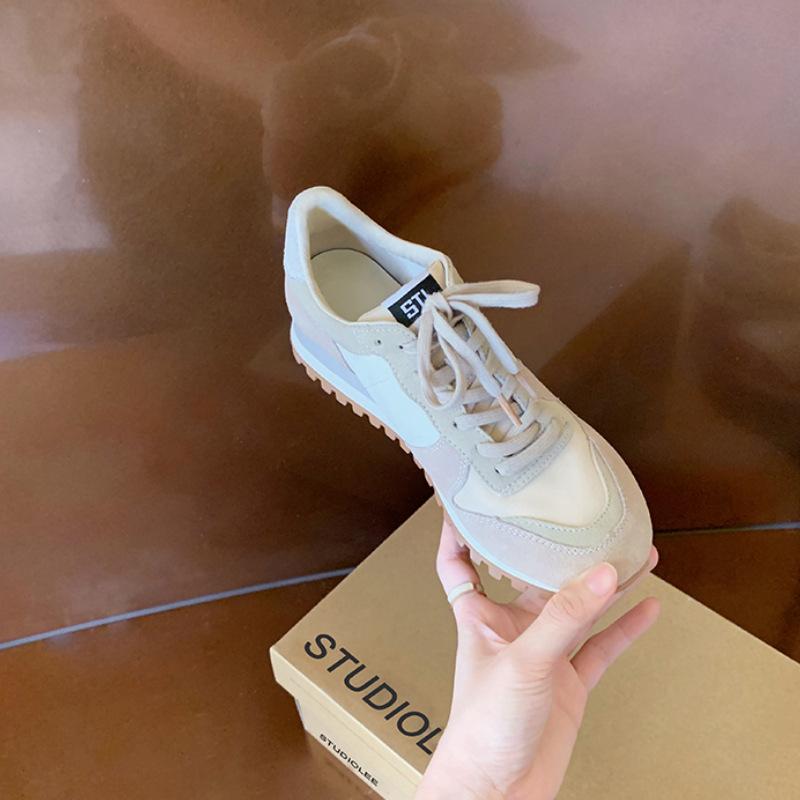 

Waffle Forrest Gump shoes women s spring 2025 new thick-soled soft-soled sports and leisure shoes leather color matching dad shoes women 40 розовый