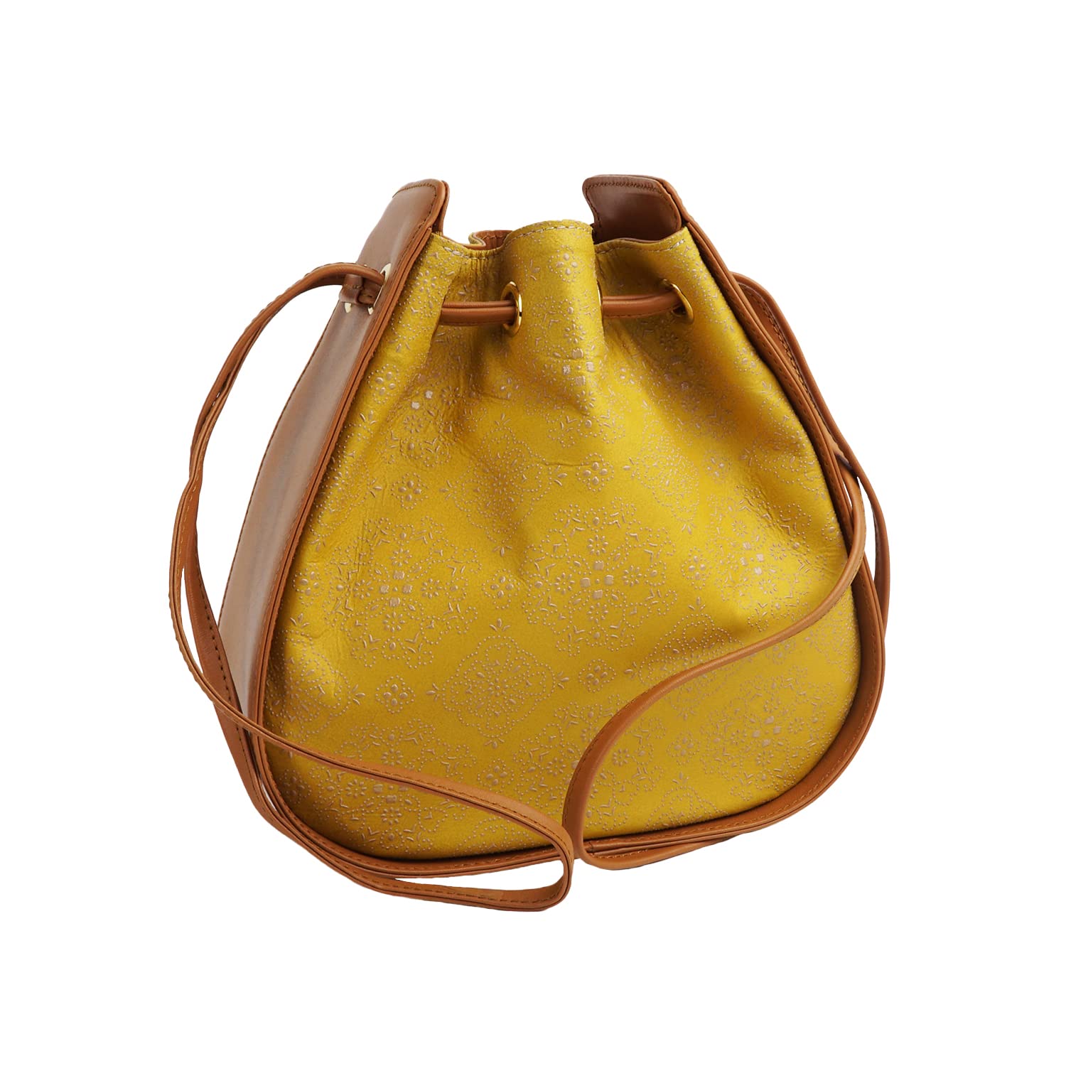 

Koto Inden Lace Flower Drawstring Handbag for Made in Cute Bag, Women, Japan, (Yellow)