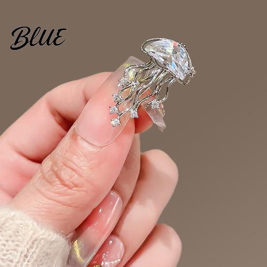 Daily Wear Brooch Women Blue Faux Crystal Jellyfish Shape Lapel