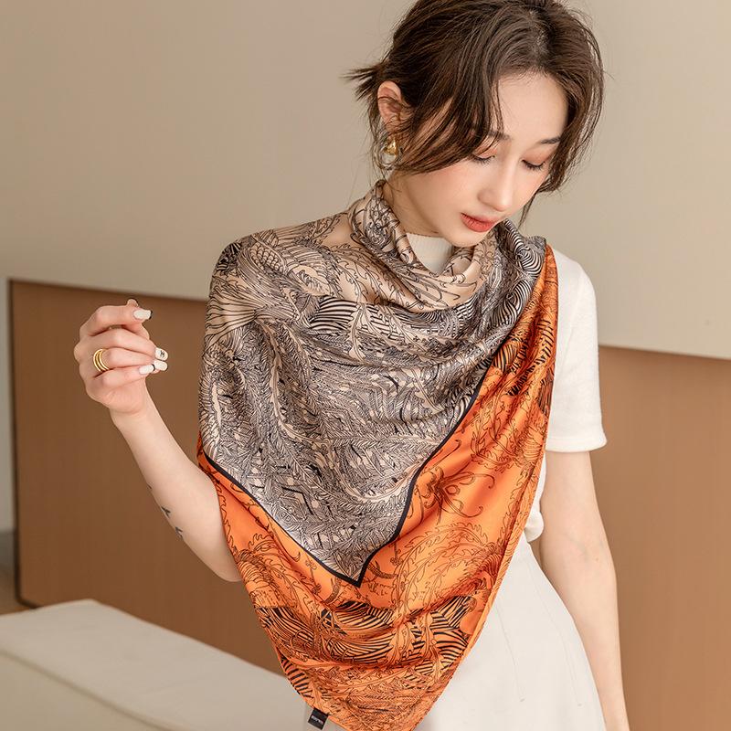 New Summer Large 110Cm Square Scarves Women Fashion Silk Scarf Foulard 45Inch Office Ladies Shawl Bandanna Muslim Hijab