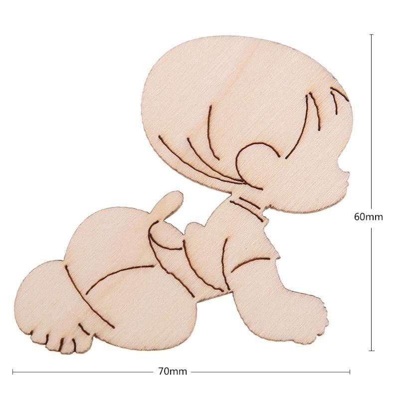20Pcs Laser Cutting Cute Baby Shape Cards Wooden Chips Craft DIY Wedding Decoration Baby Shower Supp