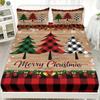 Red Fitted Sheet Set Marry Christmas Pine Grid 3D Print 100% Polyester Mattress Covers Soft Bed Set New  Decor 2 Pillowcases