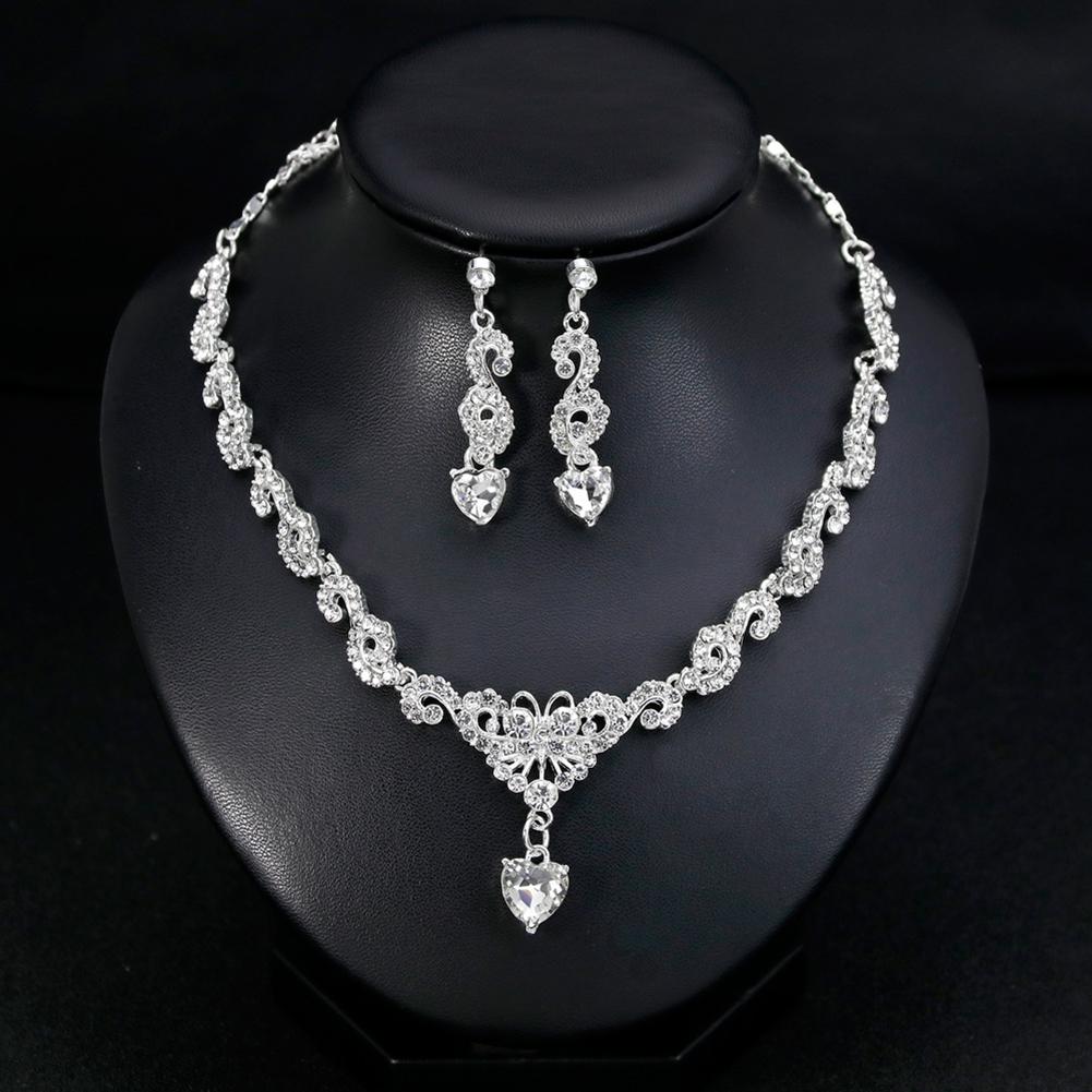 Women Bridal Jewelry Set Elegant Fashionable Diamond Alloy Necklace + Earring Set